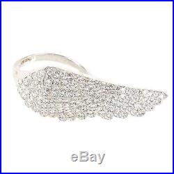 Latelita Large Angel Wing Feather Adjustable Ring 925 Sterling Silver CZ