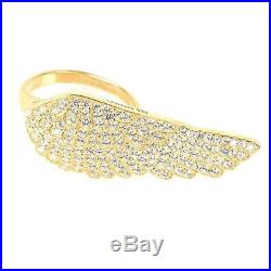 Latelita Large Angel Wing Feather Adjustable Ring Gold Sterling Silver CZ