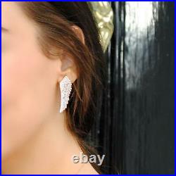 Latelita Large Angel Wing Feather Stud Earrings 925 Sterling Silver CZ Zirconia