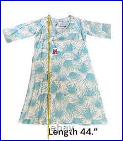 Le Sirenuse Womens Dress Kaftan Silk 3/4 Sleeve Floral Beige Teal Sz EU 48 US 12