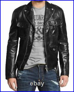 Leather Jacket New Men's Genuine Lambskin Black Slim fit Biker jacket #047