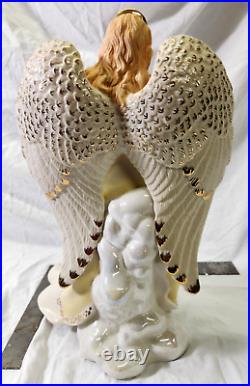 Lenox Angelic Honor Figurine Ivory Gold Green Wreath Angel Wings 12 in box