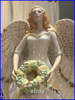 Lenox Limited Ed Angelic Honor Figurine Ivory Gold Green Wreath Angel Wings 12