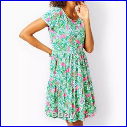 Lilly Pulitzer Geanna Swing Dress Short Sleeve Botanical Green Just Wing It L