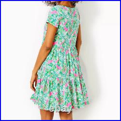 Lilly Pulitzer Geanna Swing Dress Short Sleeve Botanical Green Just Wing It L