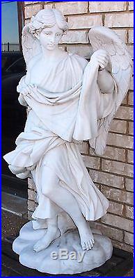 Lovely Carrara One Piece Marble Angel with Robe Hand Carved Large Wings
