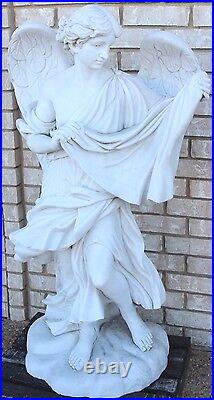 Lovely Carrara Solid Marble Angel with Robe Hand Carved with Large Wings