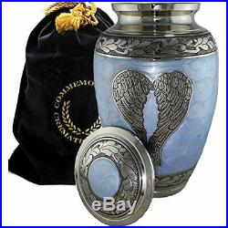 Loving Angel Wings Blue/Silver Cremation Urns For Human Ashes Adult Funeral, 200