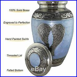 Loving Angel Wings Blue/Silver Cremation Urns For Human Ashes Adult Funeral, 200