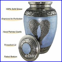 Loving Angel Wings Blue Silver Cremation Urns for Human Ashes Adult for Funeral