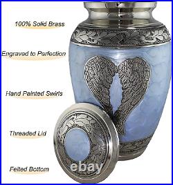 Loving Angel Wings Blue/Silver Cremation Urns for Human Ashes for Funeral, Buri