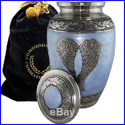 Loving Angel Wings Blue and Silver Funeral, Burial, Niche or Columbarium