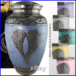 Loving Angel Wings Blue and Silver Funeral, Burial, Niche or Columbarium Cre