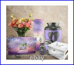 Loving Angel Wings Lilac/Silver Cremation Urns for Human Ashes Adult for Fune