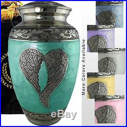 Loving Angel Wings Mint/Silver Cremation Urns Human Ashes Adult Burial Large New