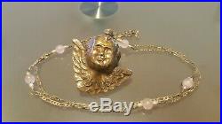 Lrg Vintage Sterling Silver 3D Winged Angel Pendant & 34 Figaro Sterling Chain