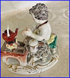 MEISSEN Figurine Cherub 1895 making tea or chocolate, no damage of any kind NICE