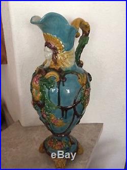 MINTON MAJOLICA LARGE EWER JUG PITCHER ANGEL FACE With WINGS