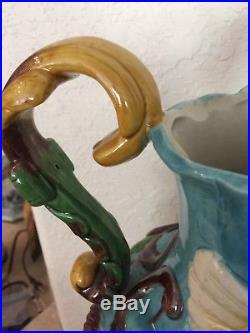MINTON MAJOLICA LARGE EWER JUG PITCHER ANGEL FACE With WINGS
