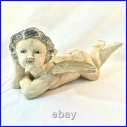 Mary's Angel Cherub Sculpture H Carved Paint Wood XL Full Body Wings Monterey Ca