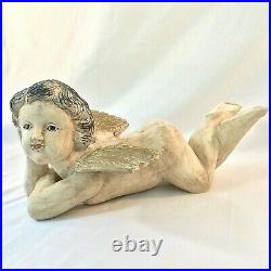 Mary's Angel Cherub Sculpture H Carved Paint Wood XL Full Body Wings Monterey Ca