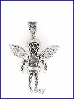 Men 925 Sterling Silver Bling Extra Large Angel Wing Gold Charm Pendant White