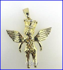 Men 925 Sterling Silver Bling Large Angel Wing Gold Charm Pendant Yellow Gold
