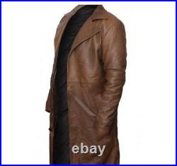 Mens Vintage Black, Brown Genuine Leather Jacket Duster Coat Military Gay Fetish