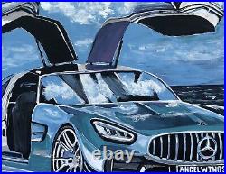 Mercedes Gullwing Super Car Original Art PAINTING Artist DAN BYL Huge 4x5 feet