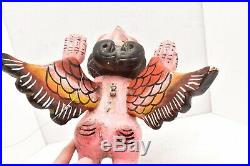 Mexican Folk ART HANDMADE Winged ANGEL hanging Wood Carving Guerrero LARGE VTG