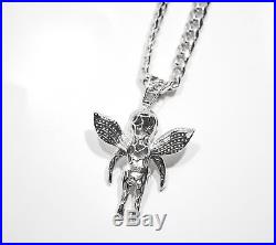 Miami Cuban Chain 9mm 30 in & Large Angel Wing Pendant Solid 925 Sterling Silver