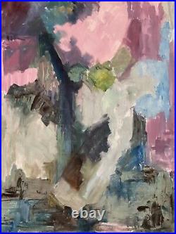 Mid Century 1950's 60's Abstract Expressionism Modern Cityscape Figural Painting