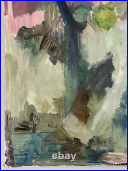 Mid Century 1950's 60's Abstract Expressionism Modern Cityscape Figural Painting