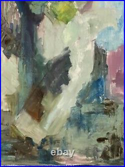 Mid Century 1950's 60's Abstract Expressionism Modern Cityscape Figural Painting