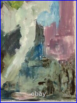 Mid Century 1950's 60's Abstract Expressionism Modern Cityscape Figural Painting