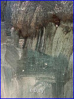 Mid Century 1950's 60's Abstract Expressionism Modern Cityscape Figural Painting