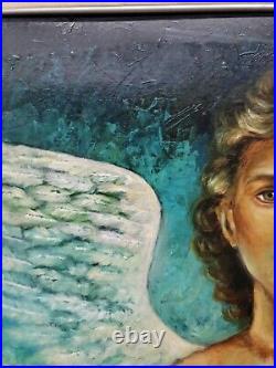 Mid Century MALE ANGEL PAINTING 1970s art original On Board 38×27 WINGED ANGEL