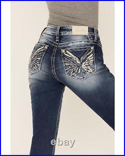 Miss Me Women's Angel Wing Medium Dark Wash Bootcut Jeans M3852B