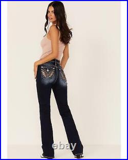 Miss Me Women's Embroidered Angel Wing Turquoise Stone Bootcut Jeans Blue 27W x