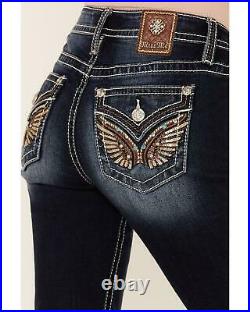 Miss Me Women's Embroidered Angel Wing Turquoise Stone Bootcut Jeans M3080B26