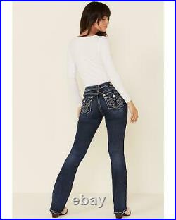 Miss Me Women's Silver Glistening Angel Wing Bootcut Jeans Blue 25W x 34L