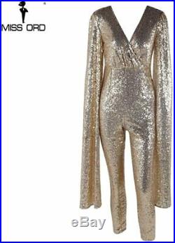 Miss ord Women Sexy deep v Angel Wings Sequin Glitter Evening Party Playsuit