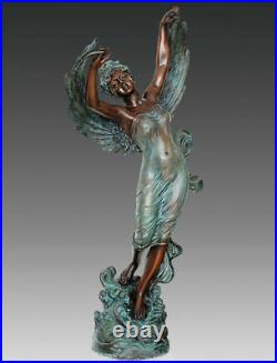 Modern Art Deco Sculpture Dancing Girl Angel Wings Woman Goddess Bronze Statue