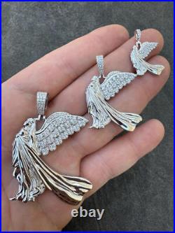 Moissanite Guardian Angel Wing Pendant Real 925 Silver Iced Necklace Mens Ladies