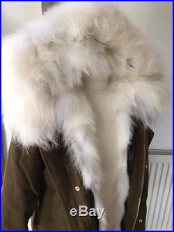 Mr & Mrs Lady Parka Feathered Serpent Army Angel Wings UK 14 Real fur lined