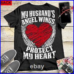 My Husband's Angel Wings Protect My Heart Guardian Angel Missing Memorial Shirt