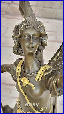 Mythical Guardian Angel with Wings Bronze Sculpture Statue Art Deco Large Collec