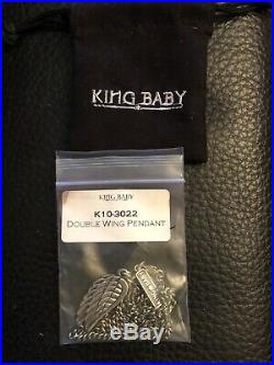 NWT $480 KING BABY Large Double WING Angel Pendant Sterling SIlver 24 chain