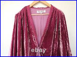 NWT Free People Velvet Bed Jacket Size Large Smokey Wings Pink Lace Trim Kimono