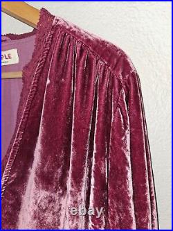 NWT Free People Velvet Bed Jacket Size Large Smokey Wings Pink Lace Trim Kimono